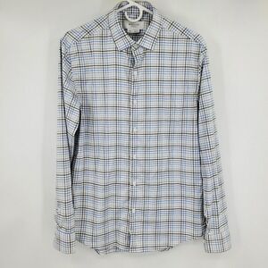 Ministry of Supply Slim Fit Plaid Button Down Shirt Men Medium Blue White Career
